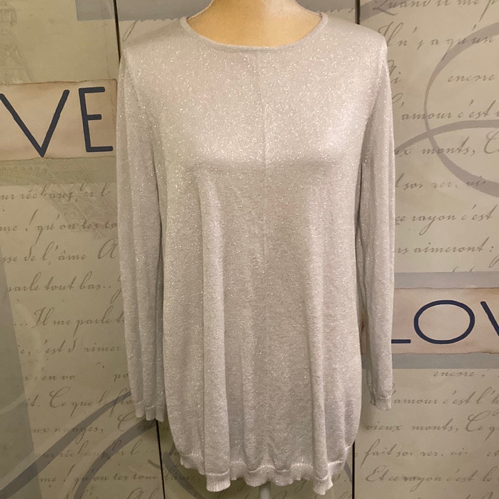 Alfani Long Sleeves Tunic Sweater W Silver Metallic SZ L/XL